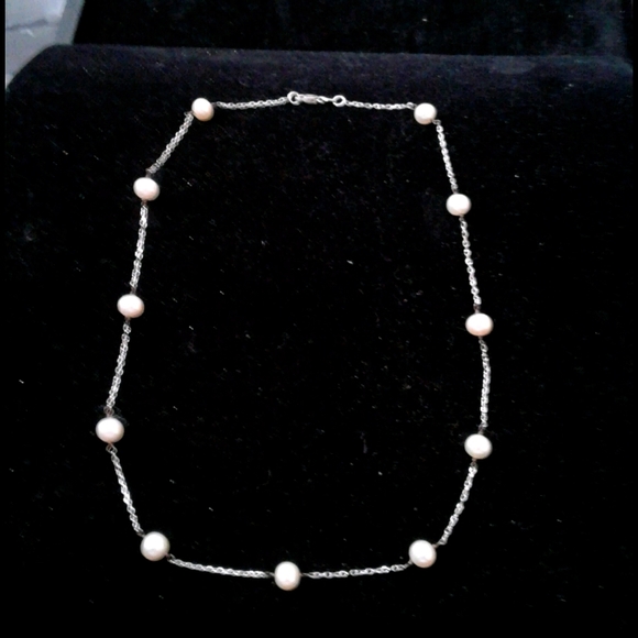 STAMPED 14K AND PEARL 18 INCH CHAIN,WHITE GOLD